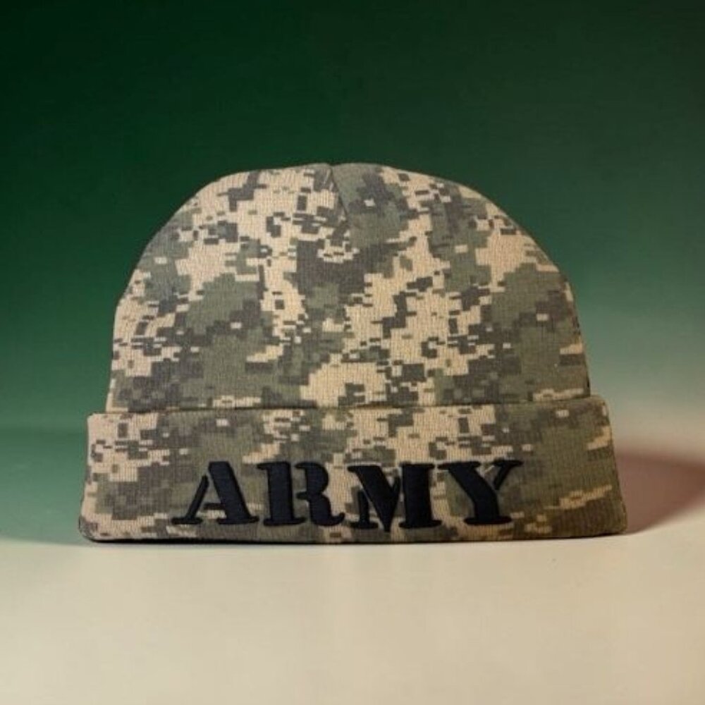 Army Embroidered Camo Beanie Cap Hat - Picture 1 of 7